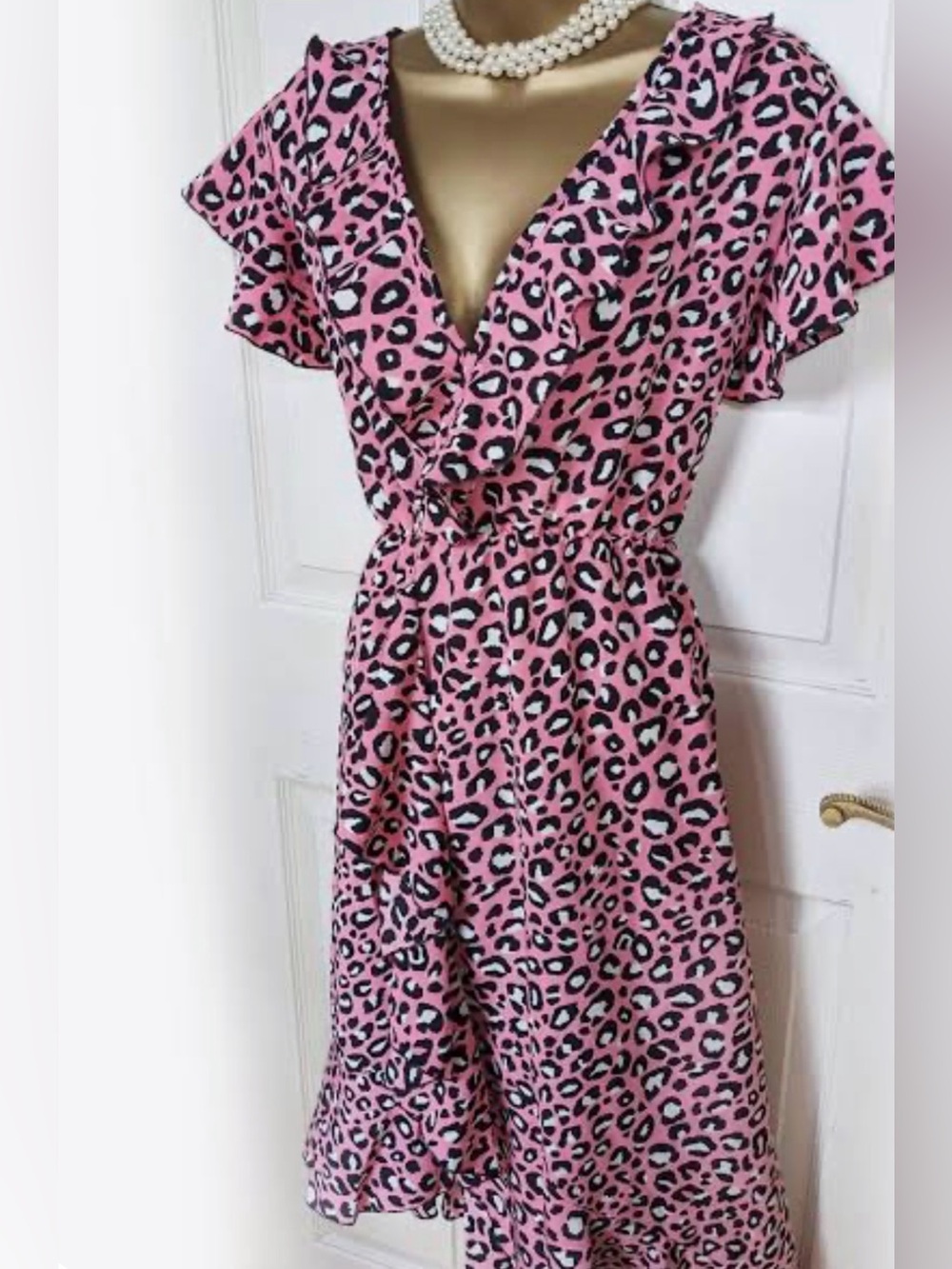 INA Pink Leopard Print Ruffle Wrap Dress
